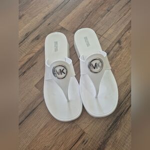 Michael Kors White MK Logo Jelly Thong Sandals